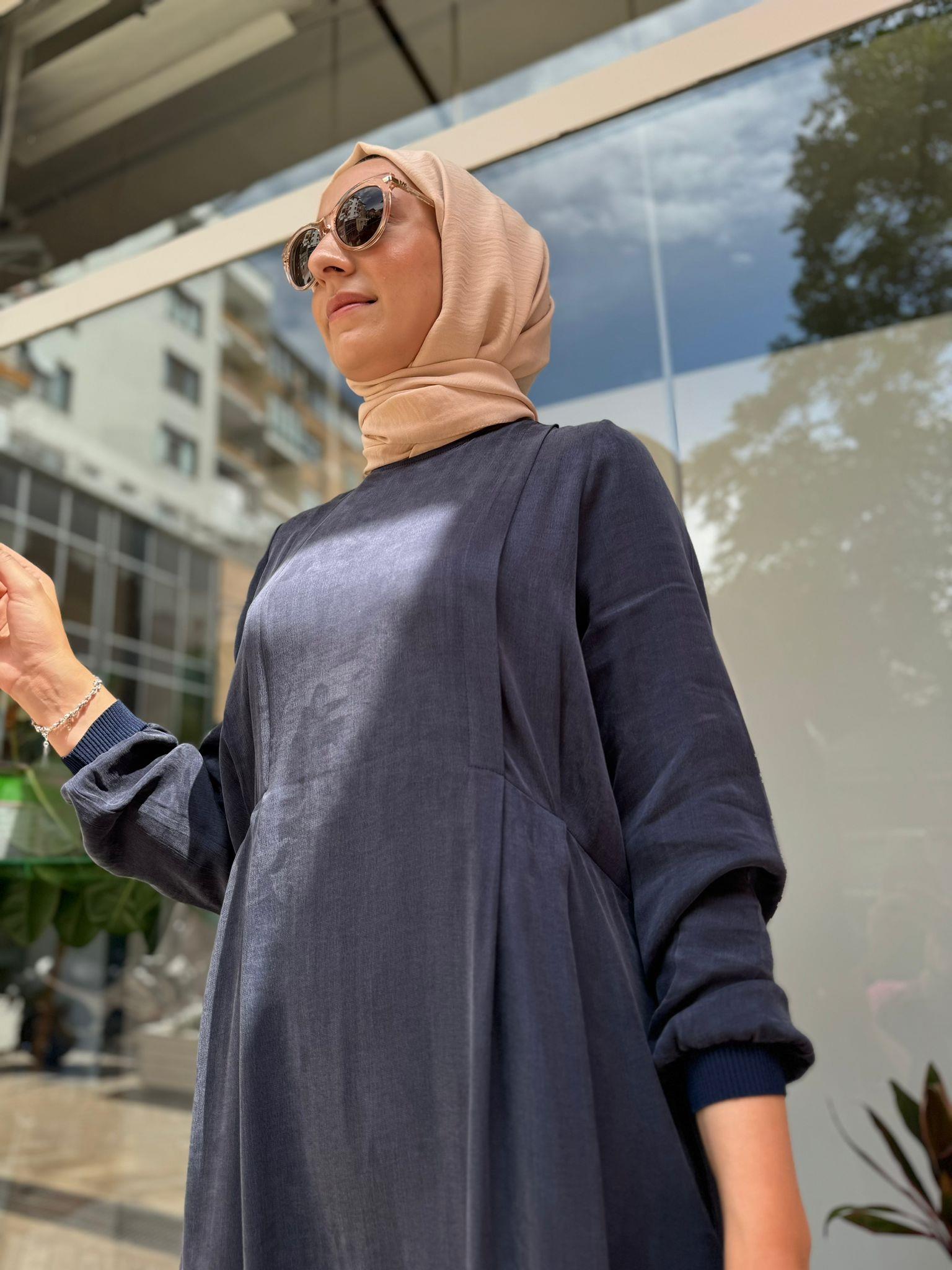 Bel Oturtmalı Cupra Kadın Elbise Lacivert