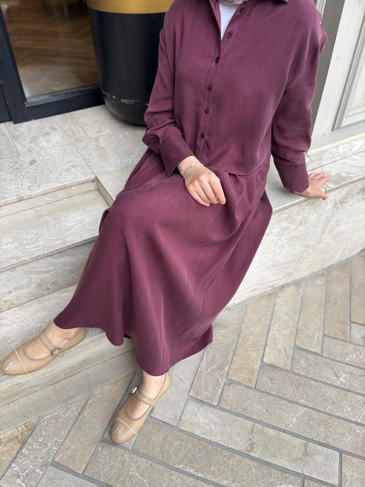 Beli Lastikli Taşlanmış Kadın Takım Bordo