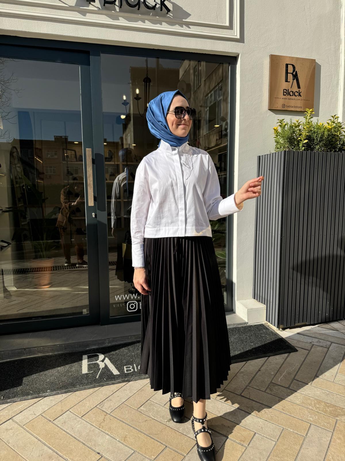 Brandi Kadın Beli Lastikli Pliseli Etek Siyah