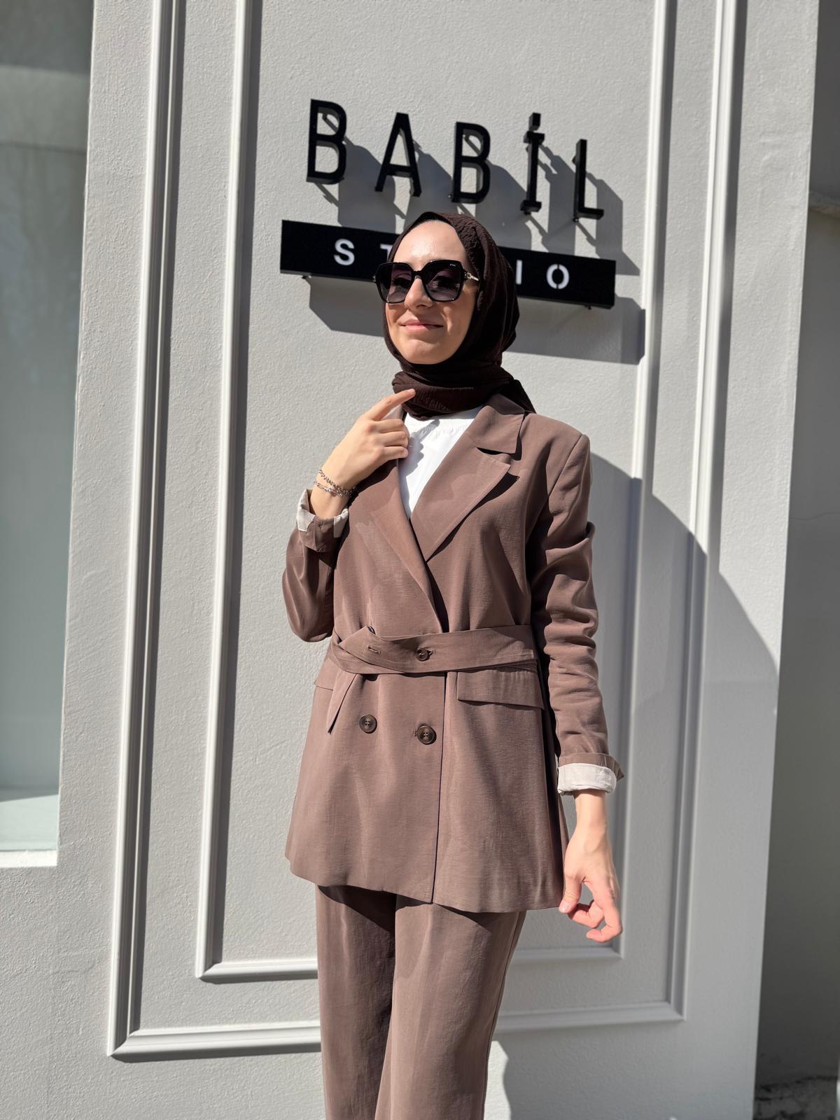 Çİft Düğmeli Blazer Kadın Ceket Kahve