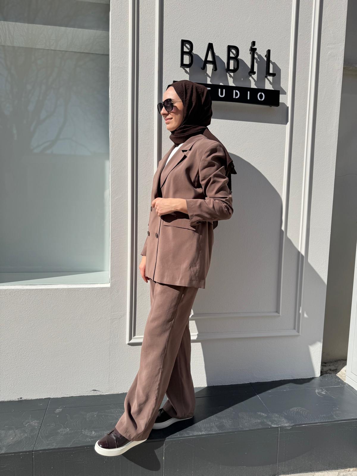 Çİft Düğmeli Blazer Kadın Ceket Kahve