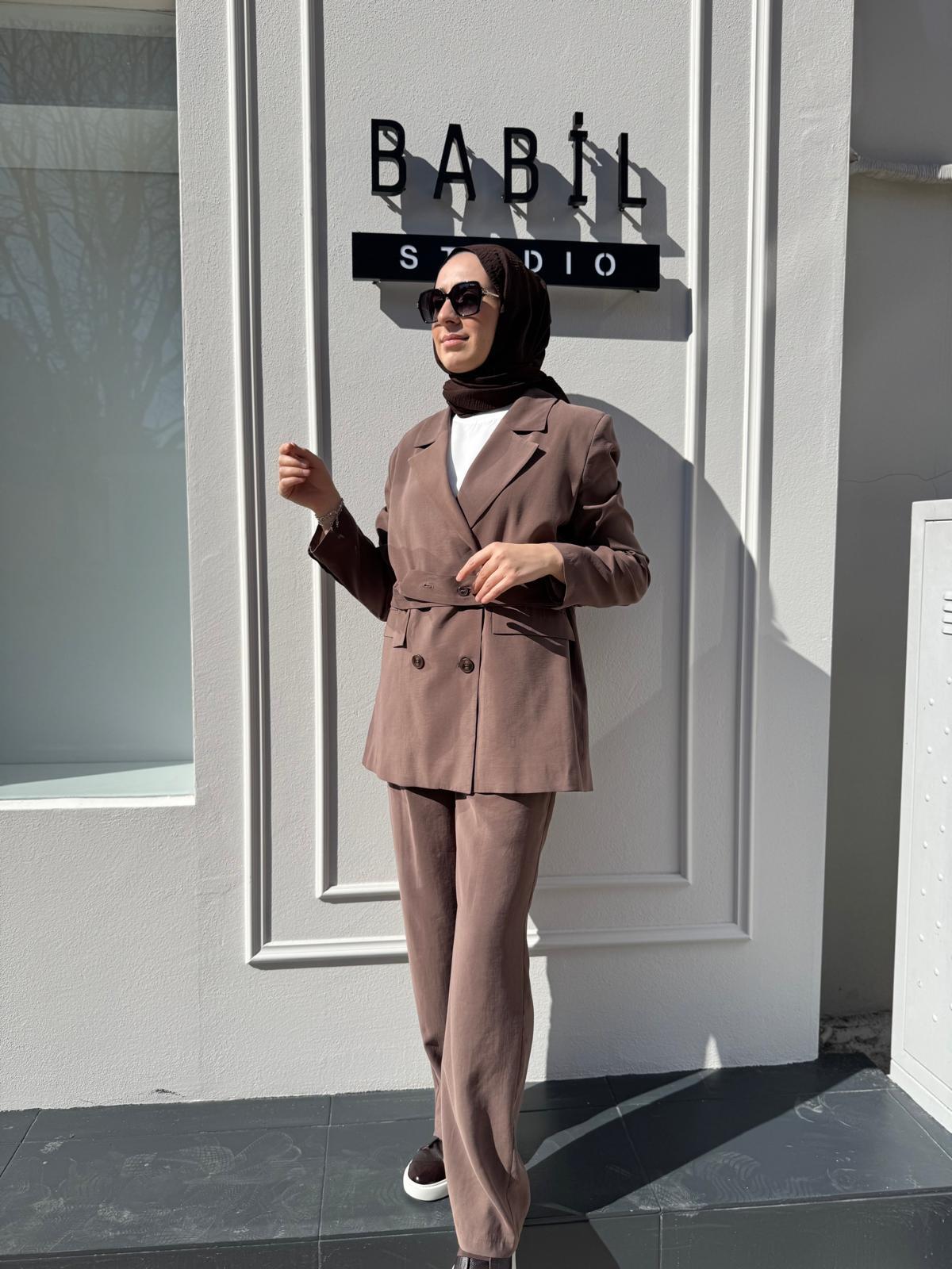 Çİft Düğmeli Blazer Kadın Ceket Kahve