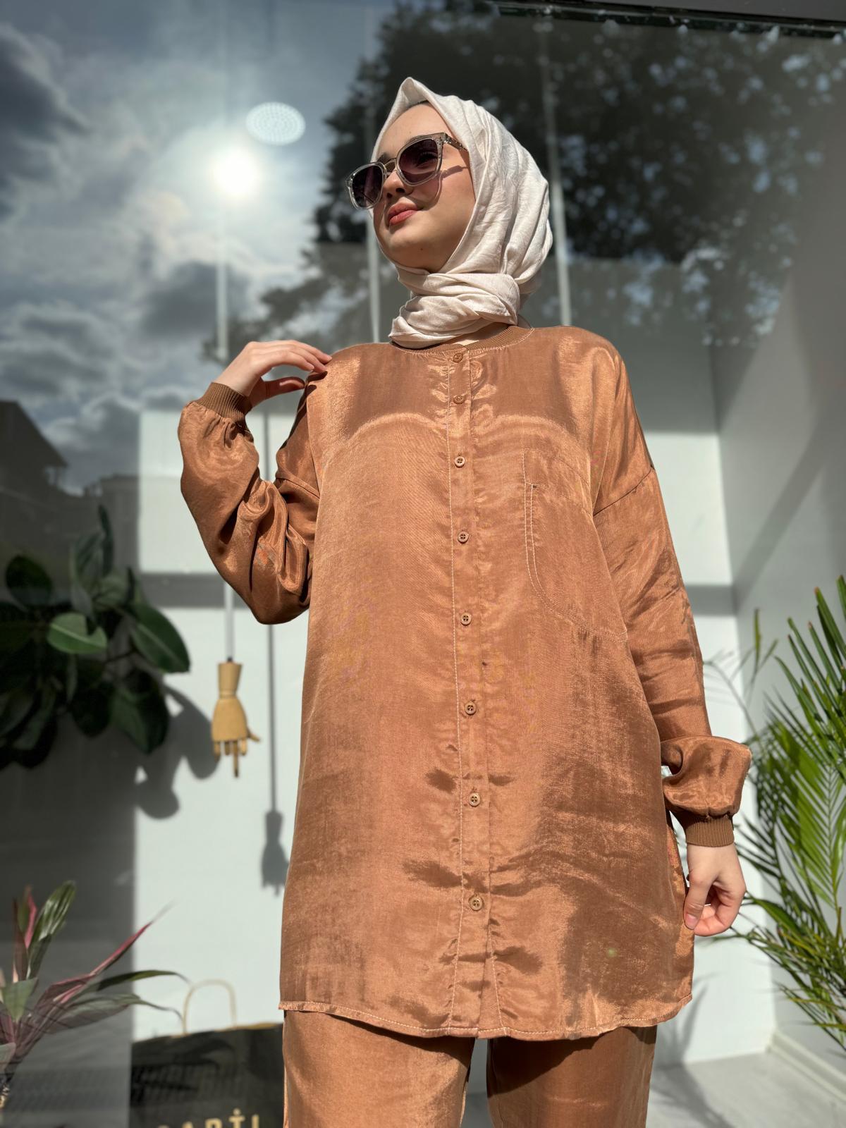 Cupra Kumaş Pantolonlu Kadın Takım Camel