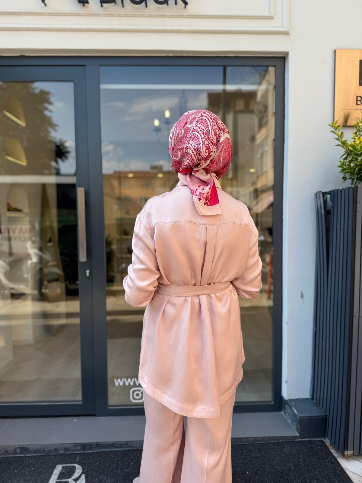 D87 Velar Lyocell Keten Pantolonlu Kadın Takım Pudra Pembe