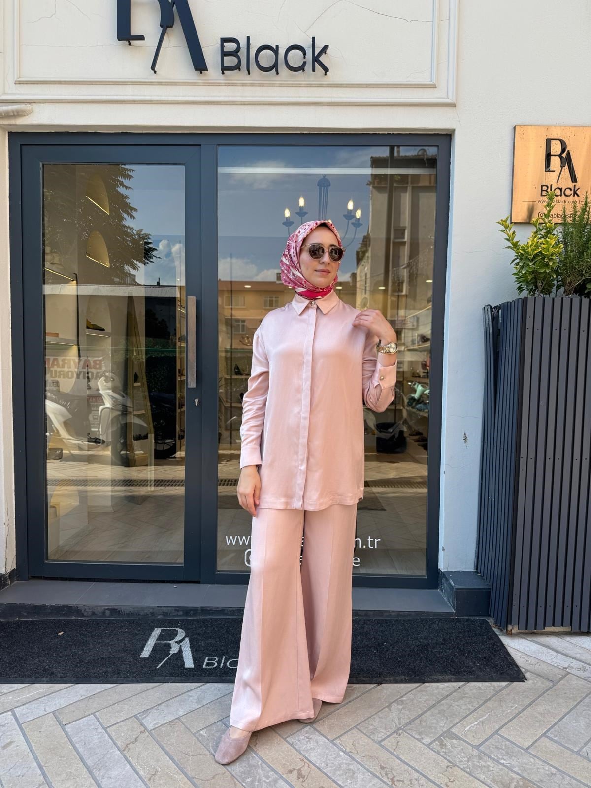 D87 Velar Lyocell Keten Pantolonlu Kadın Takım Pudra Pembe