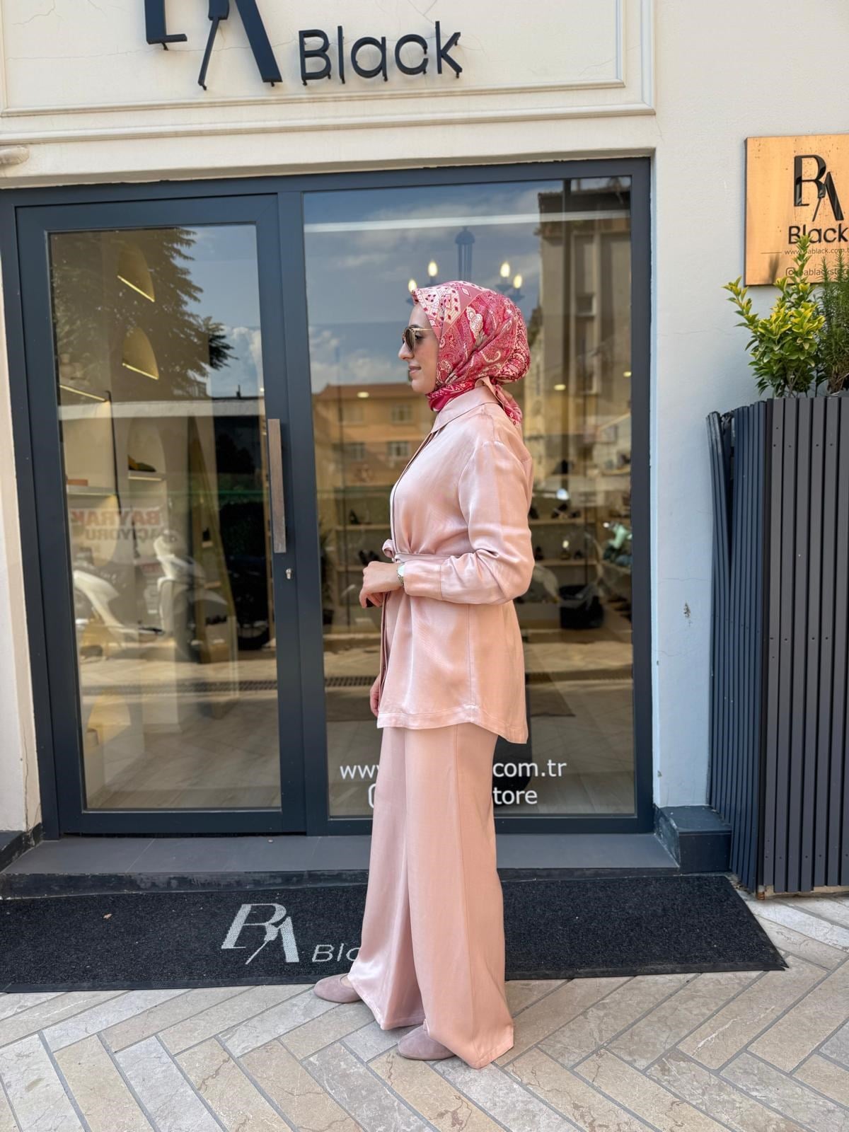 D87 Velar Lyocell Keten Pantolonlu Kadın Takım Pudra Pembe