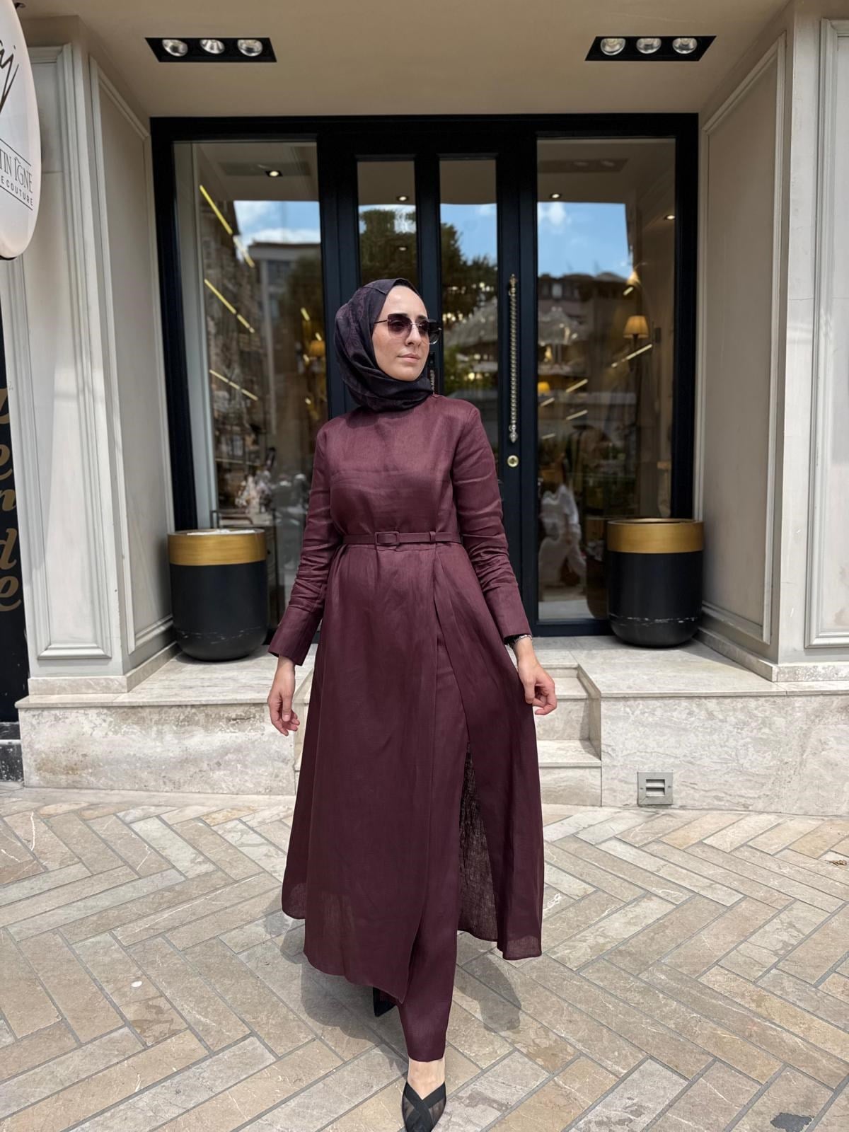 D97 Nila Keten Kadın Pantolonlu Takım Bordo