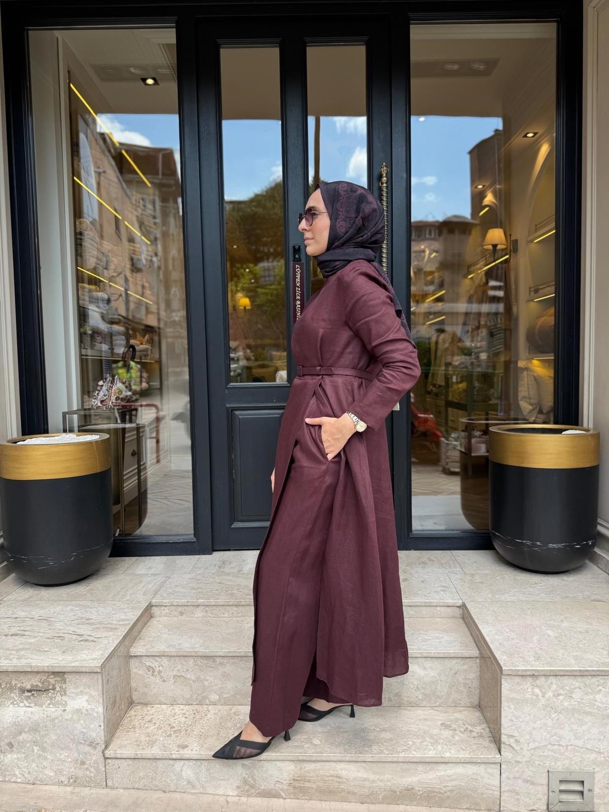 D97 Nila Keten Kadın Pantolonlu Takım Bordo