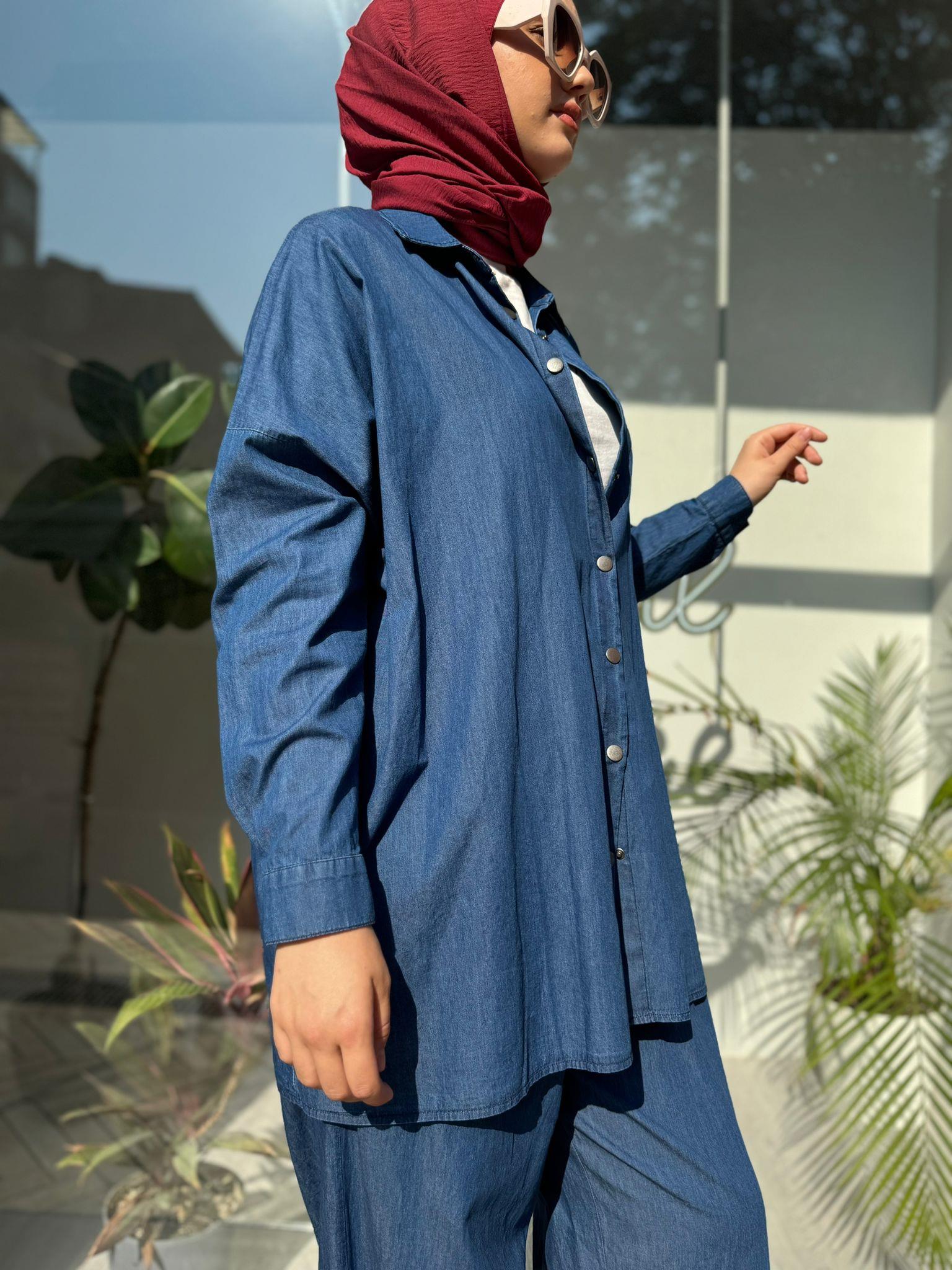 Denim Kot Kadın Pantolonlu Takım Mavi