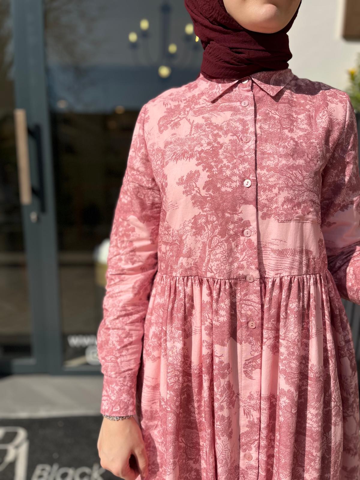 Desenli Vual Kadın Elbise Pembe