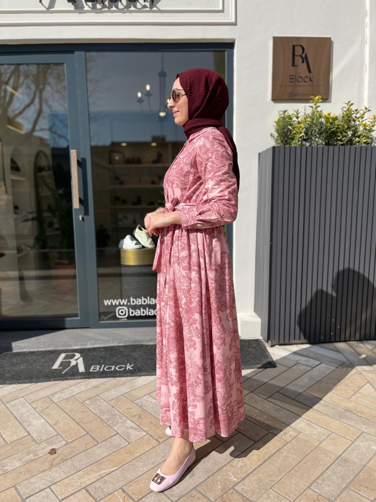 Desenli Vual Kadın Elbise Pembe