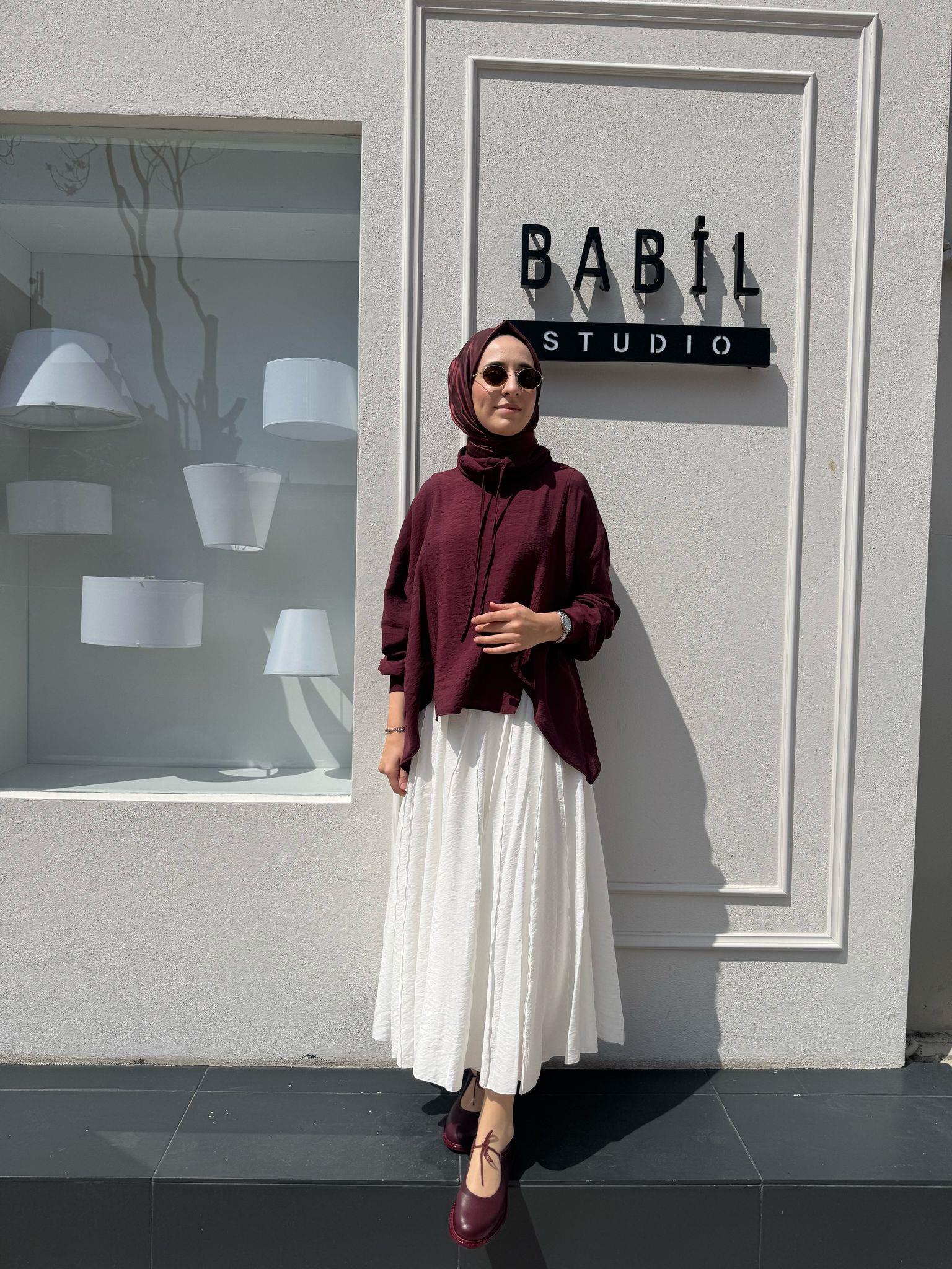 Devrik Yaka Kadın Bluz Bordo