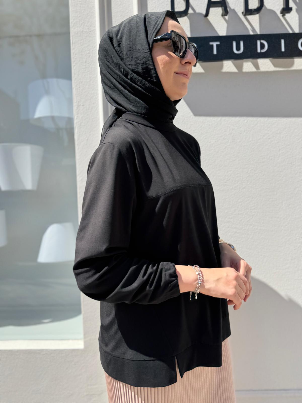Dikiş Detaylı Kadın Bambu Tunik Siyah