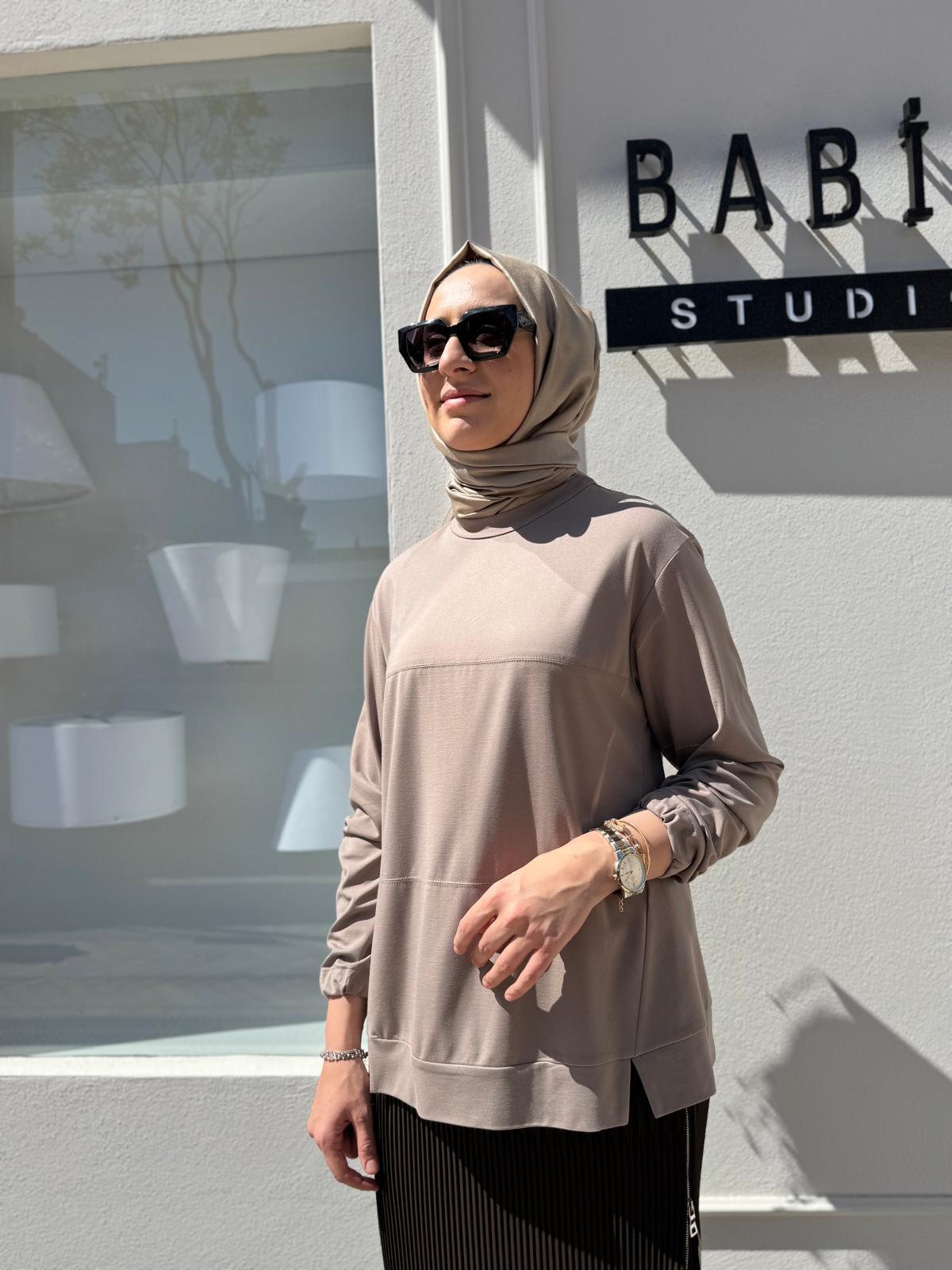 Dikiş Detaylı Kadın Bambu Tunik Vizon