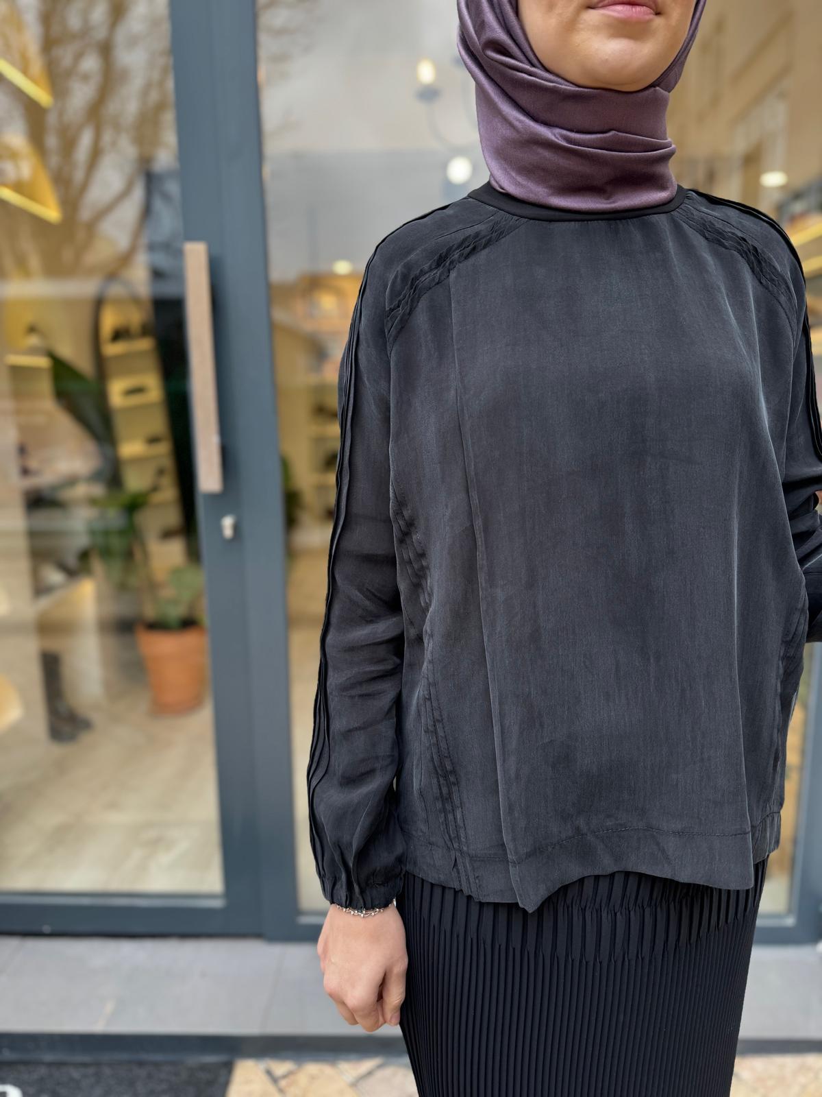 Dikiş Detaylı Kadın Cupro Tunik Siyah