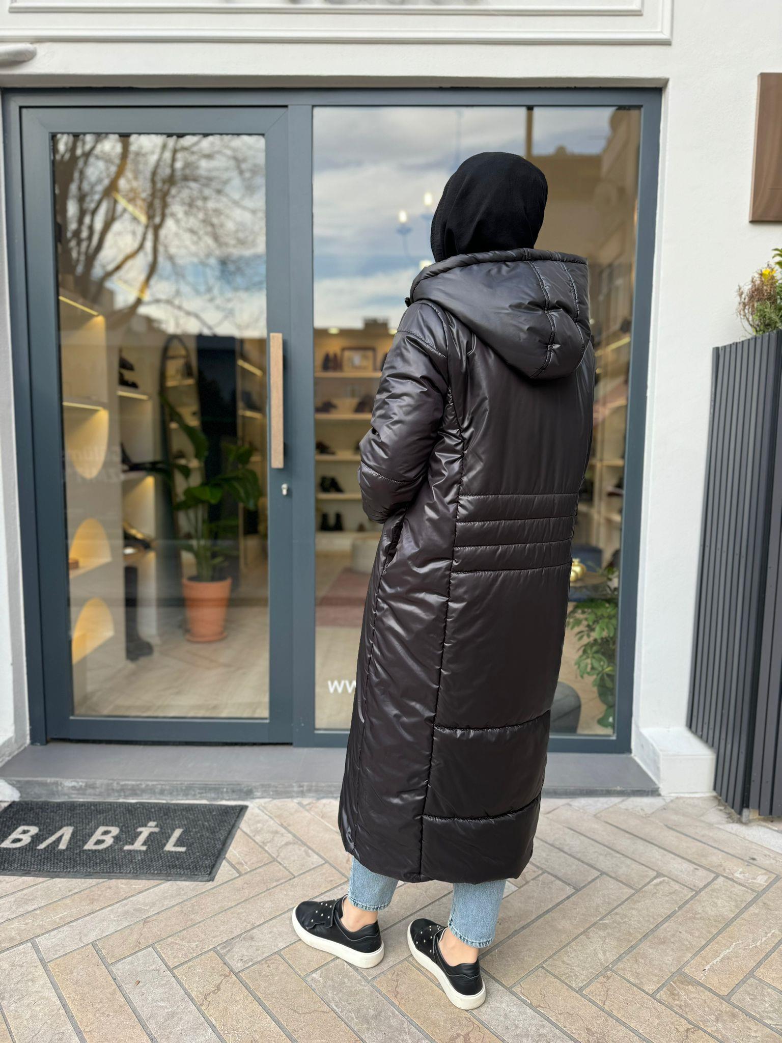 Dikiş Detaylı Kadın Şişme Mont Siyah