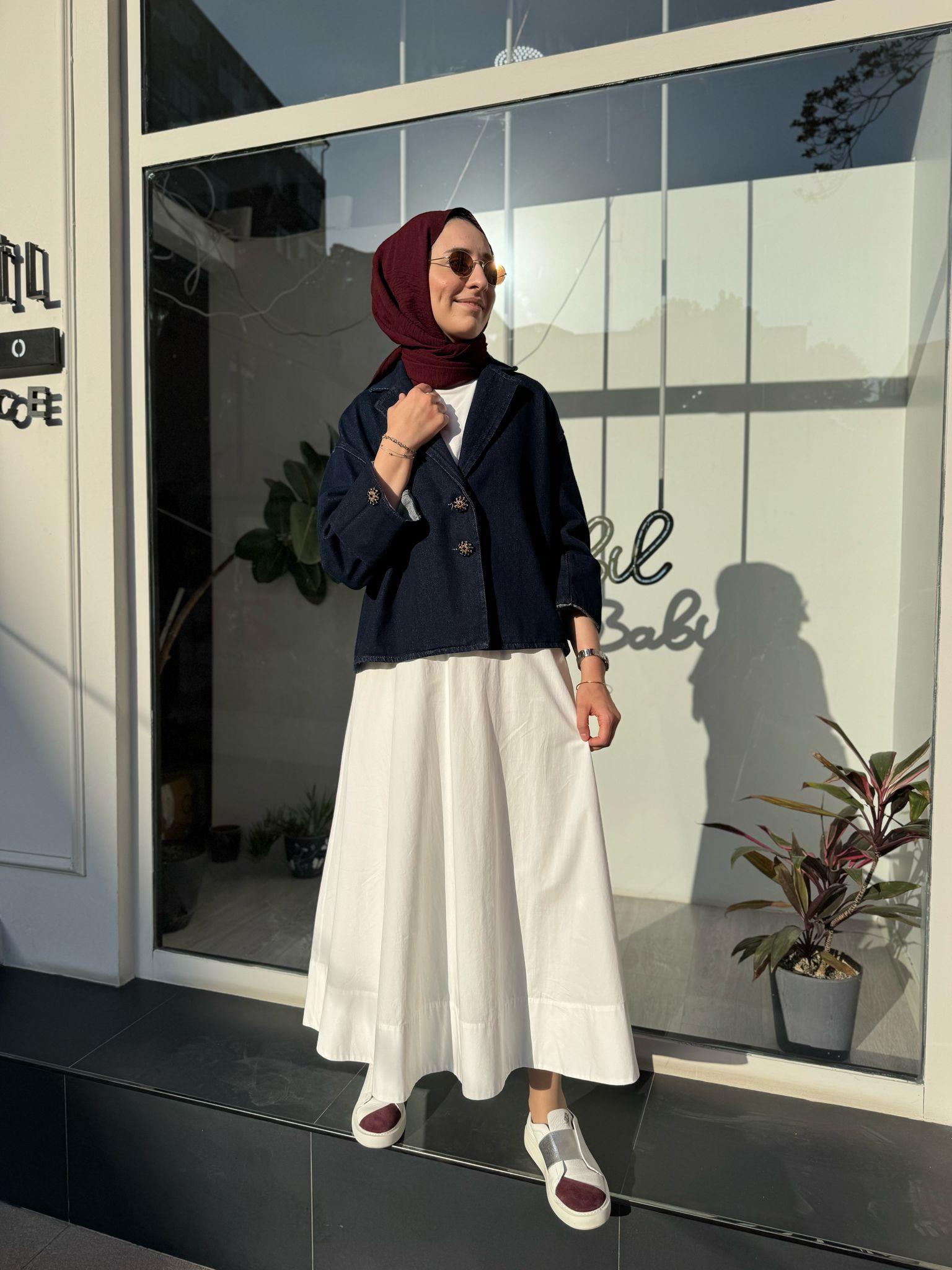 Düğme Detaylı Denim Kadın Ceket Lacivert