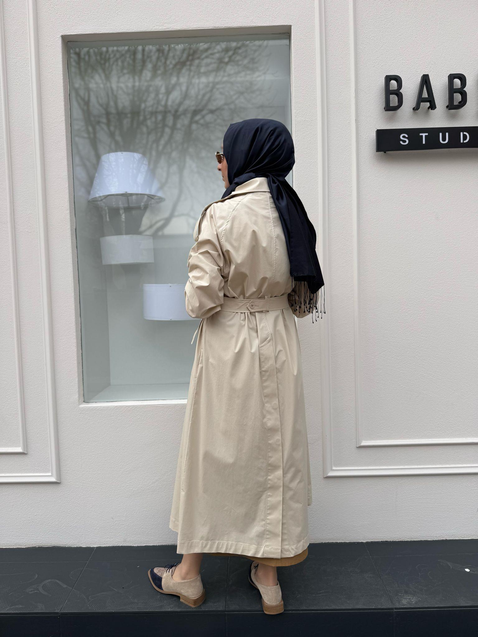 Düğme Detaylı Kadın Trench Bej