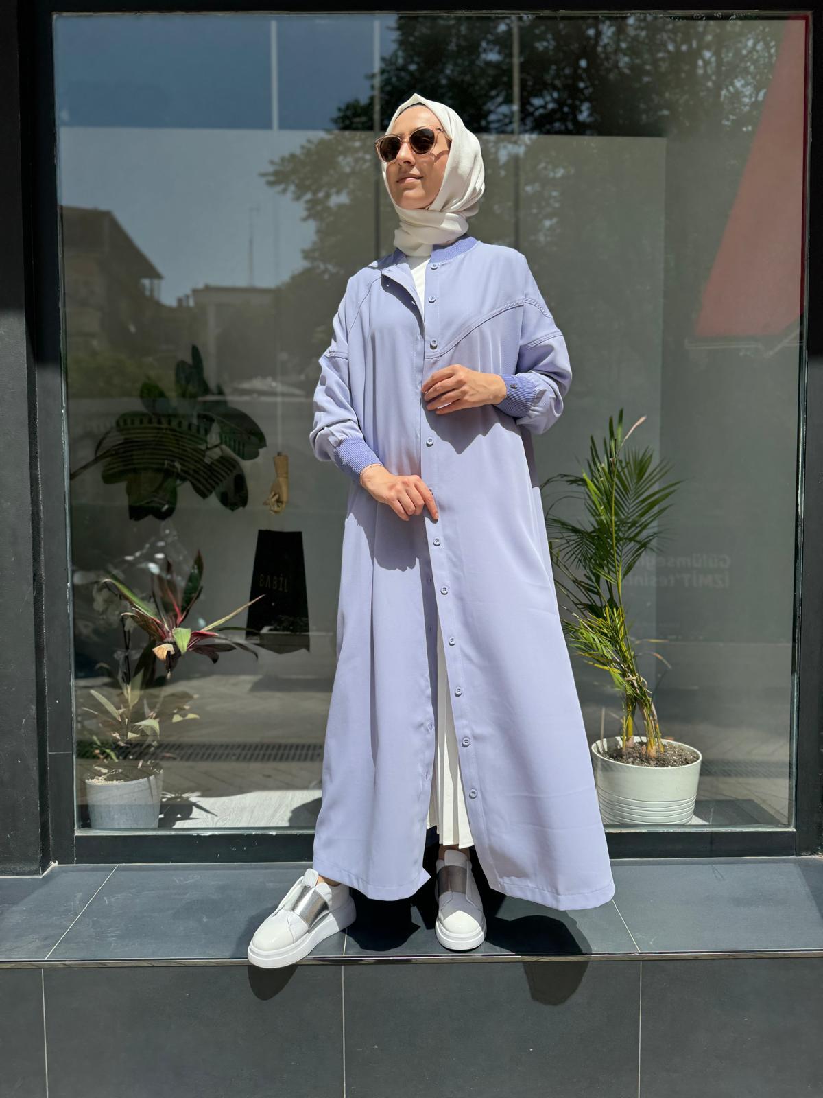 Düğmeli Basic Kadın Kap Mavi