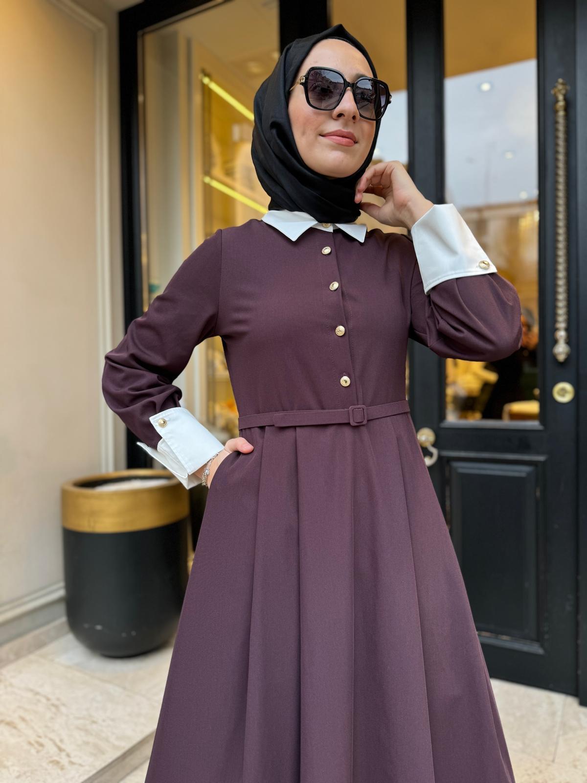Eliza Gömlek Detaylı Elbise Bordo