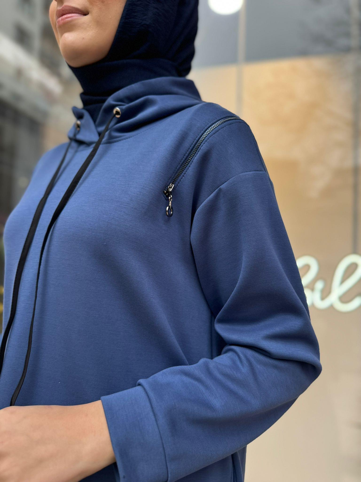 Fermuar Detaylı Basic Kadın Eşofman Takımı Indigo