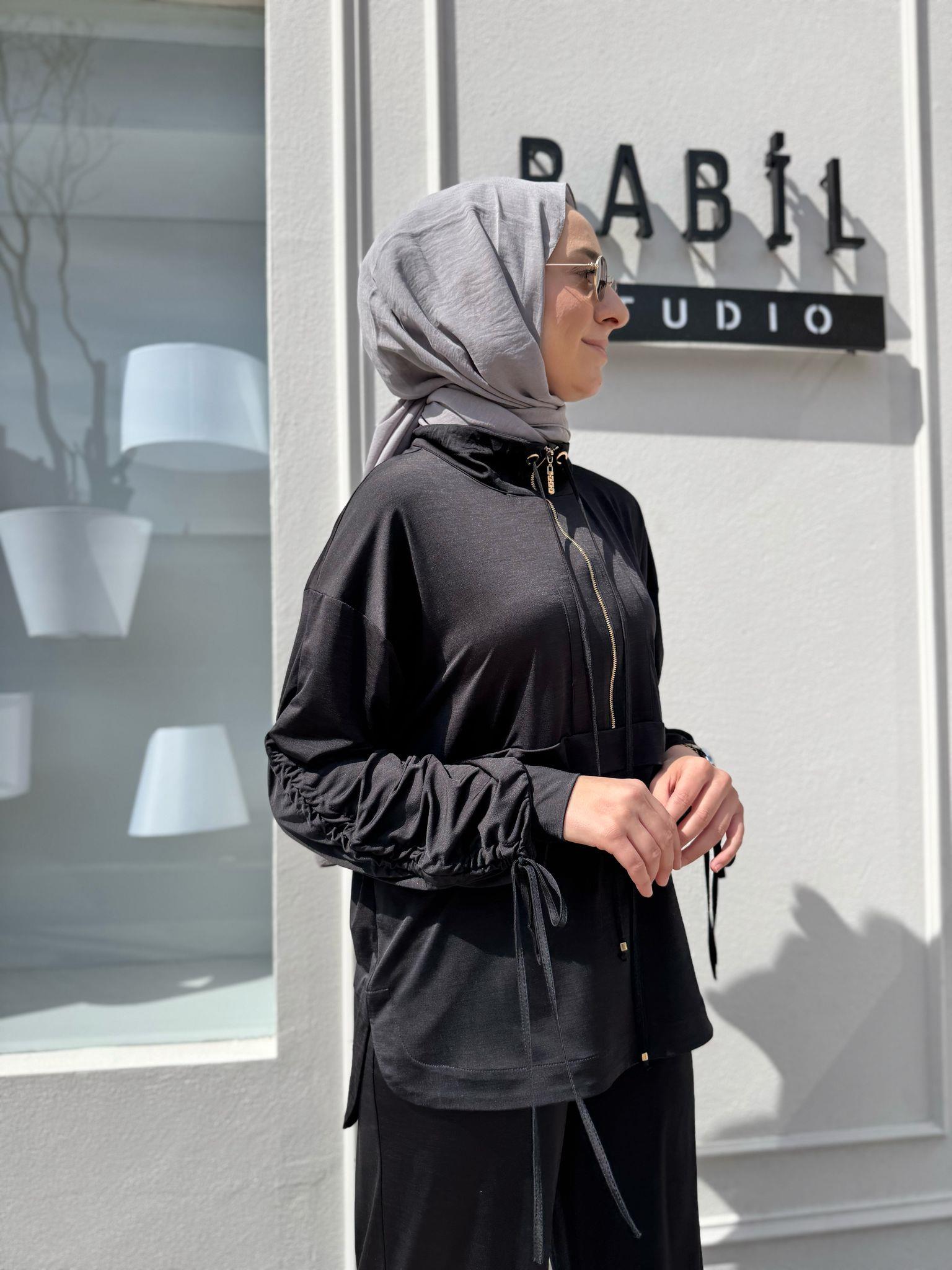 Fermuar Detaylı  Kadın Takım Siyah
