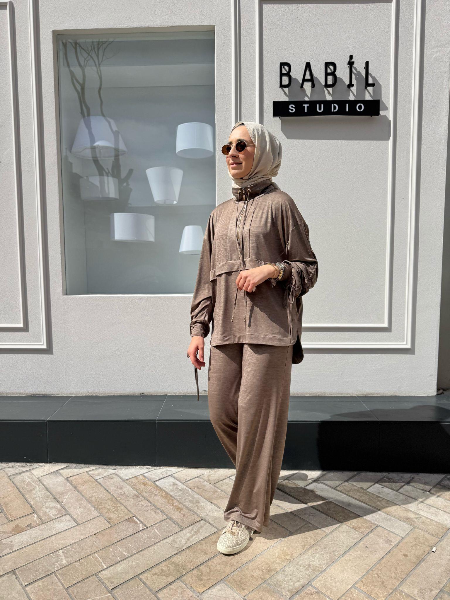 Fermuar Detaylı  Kadın Takım Taba