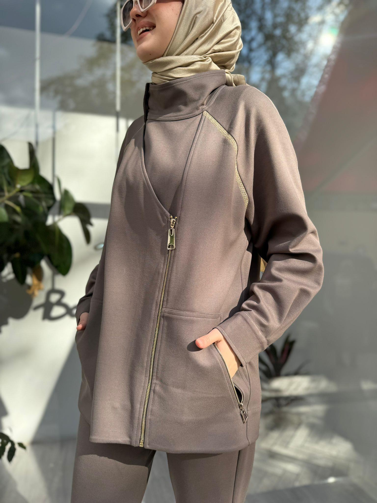 Fermuar Detaylı Lorde Sweat Takım Haki Yeşil