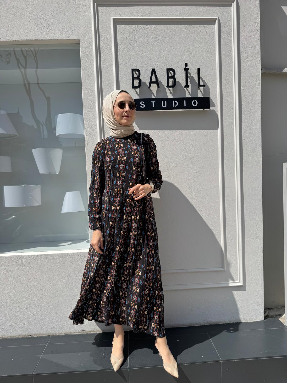 Fermuarlı Detaylı Kadın Elbise DESENLİ BASKILI