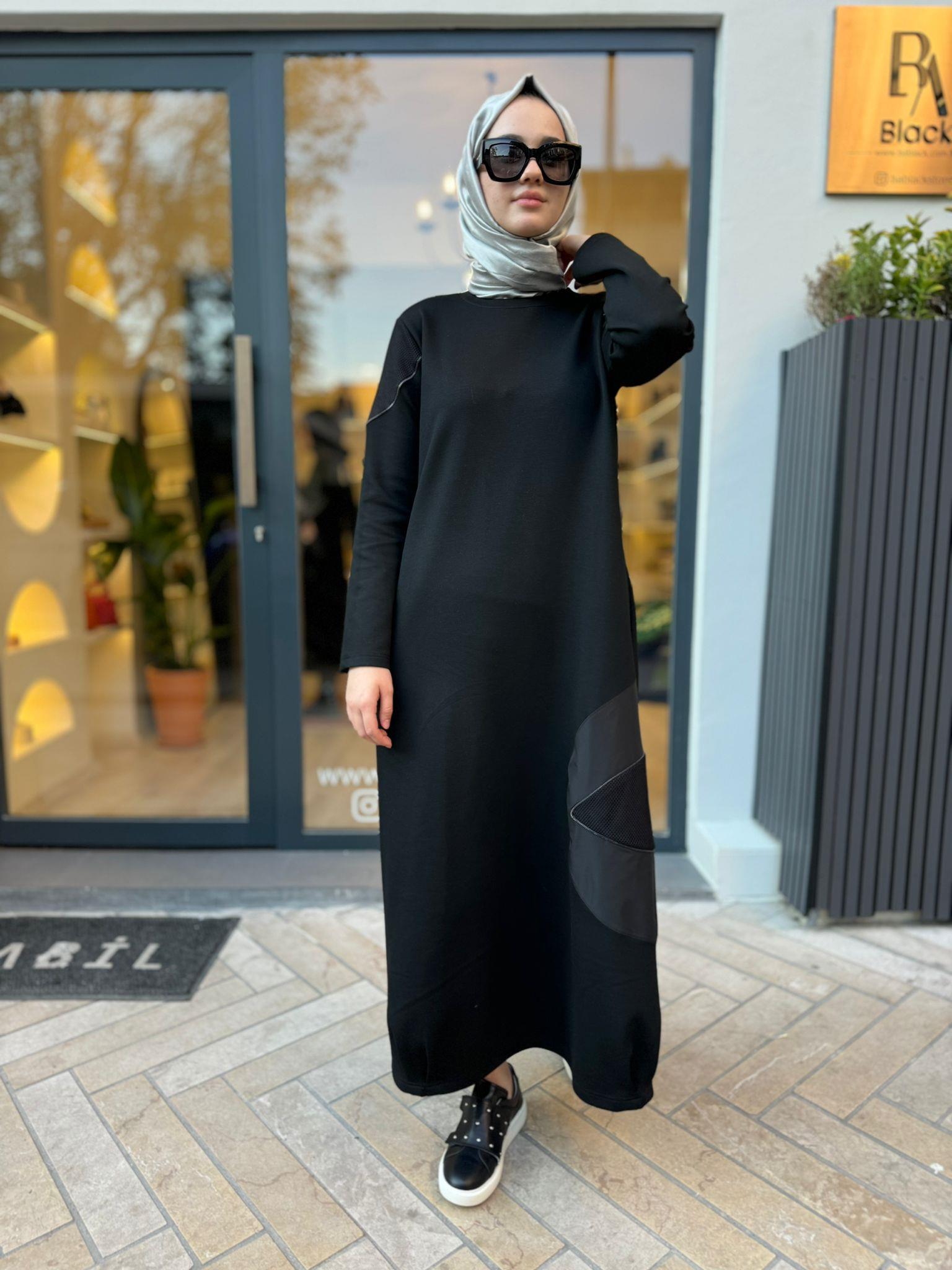 File Detaylı Kadın Elbise Siyah