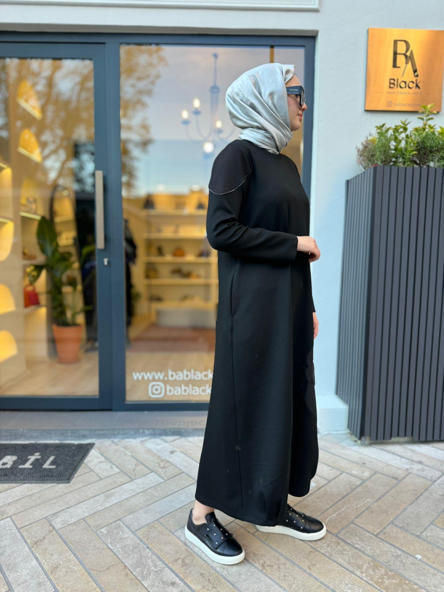 File Detaylı Kadın Elbise Siyah