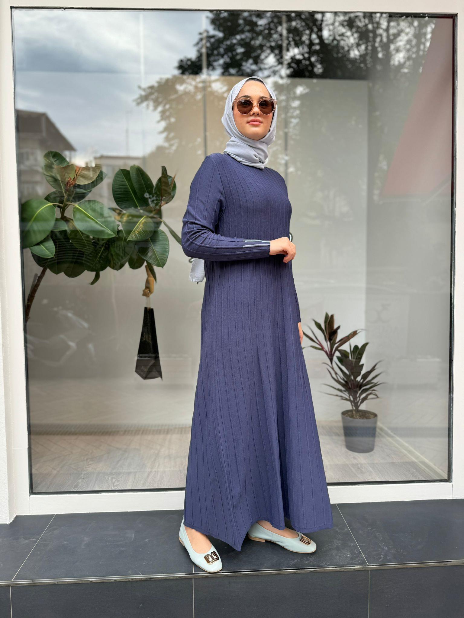 Fitilli Triko Kadın Elbise Indigo