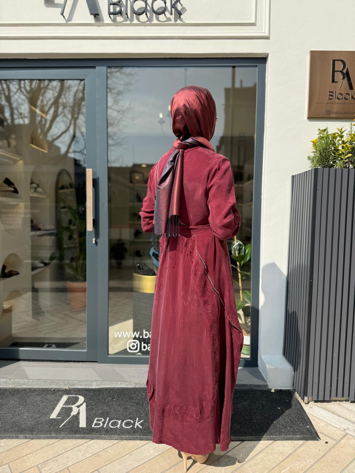 Güpür Fermuar Detaylı Kadın Elbise Bordo