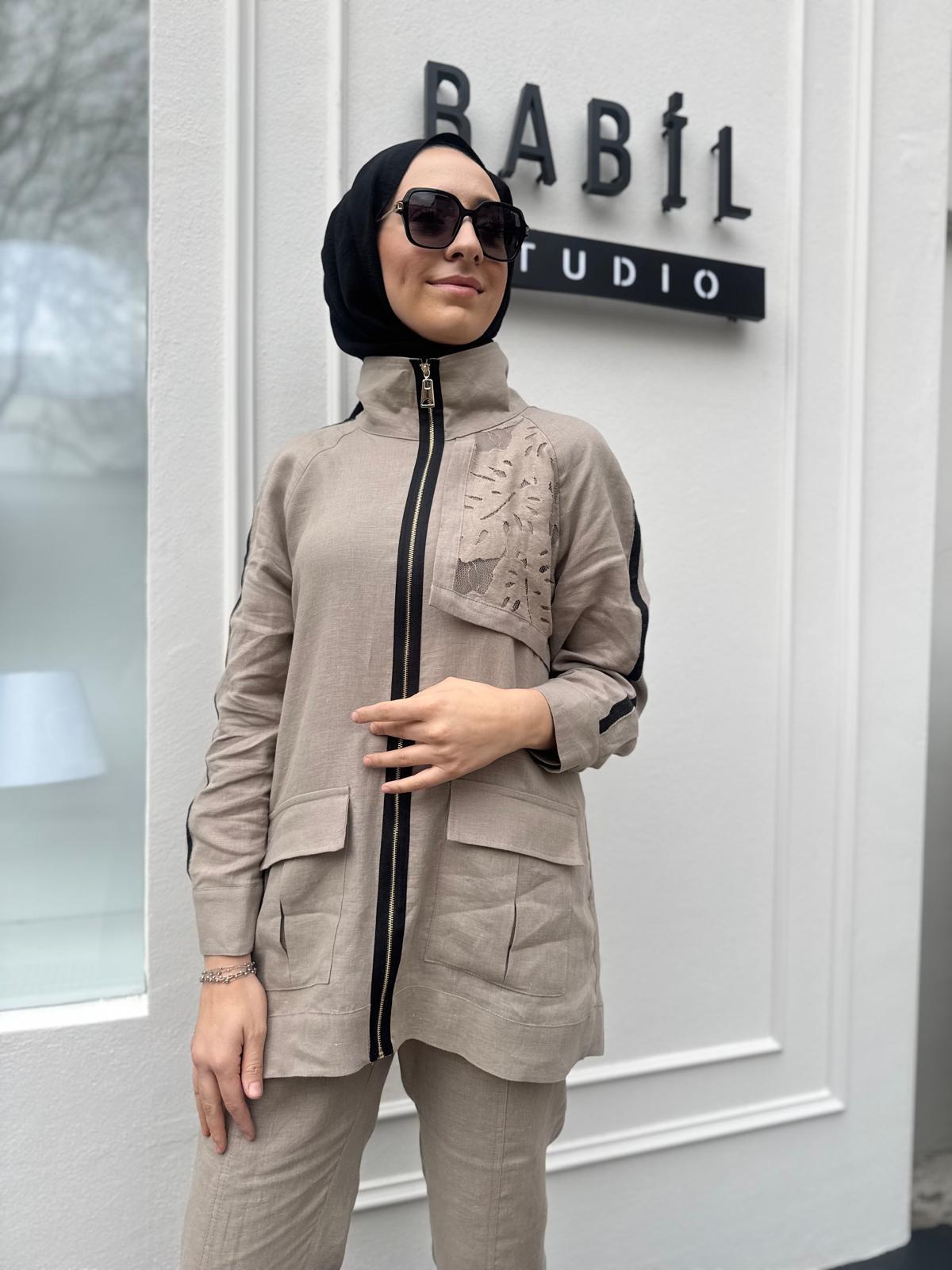 Güpür İşlemeli London Kadın Takım Vizon