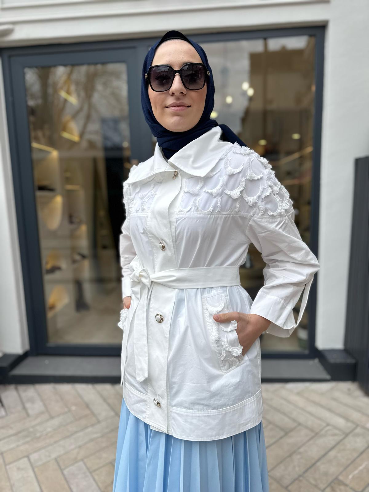 Jessica Yaka Detaylı Kadın Ceket Beyaz