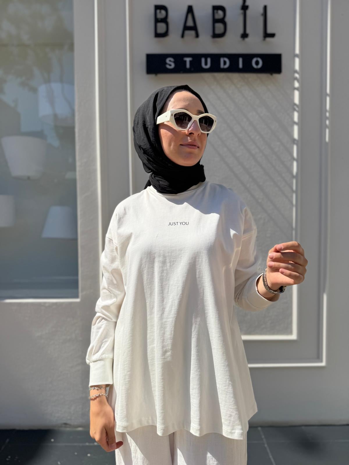 Just You Kadın Basic Tunik Beyaz