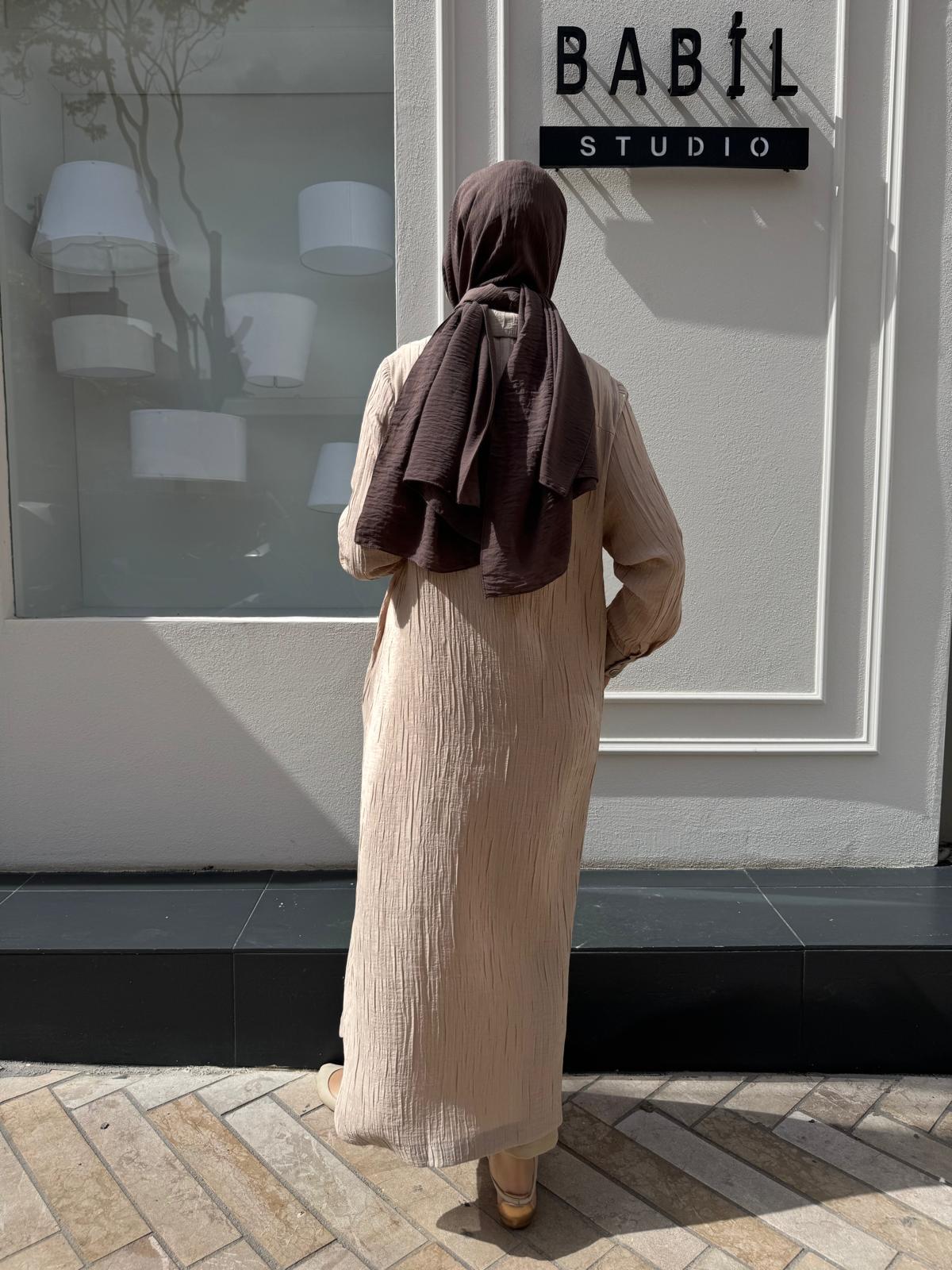 Kendinden Desenli Cıt Cıt Kadın Kap Bej