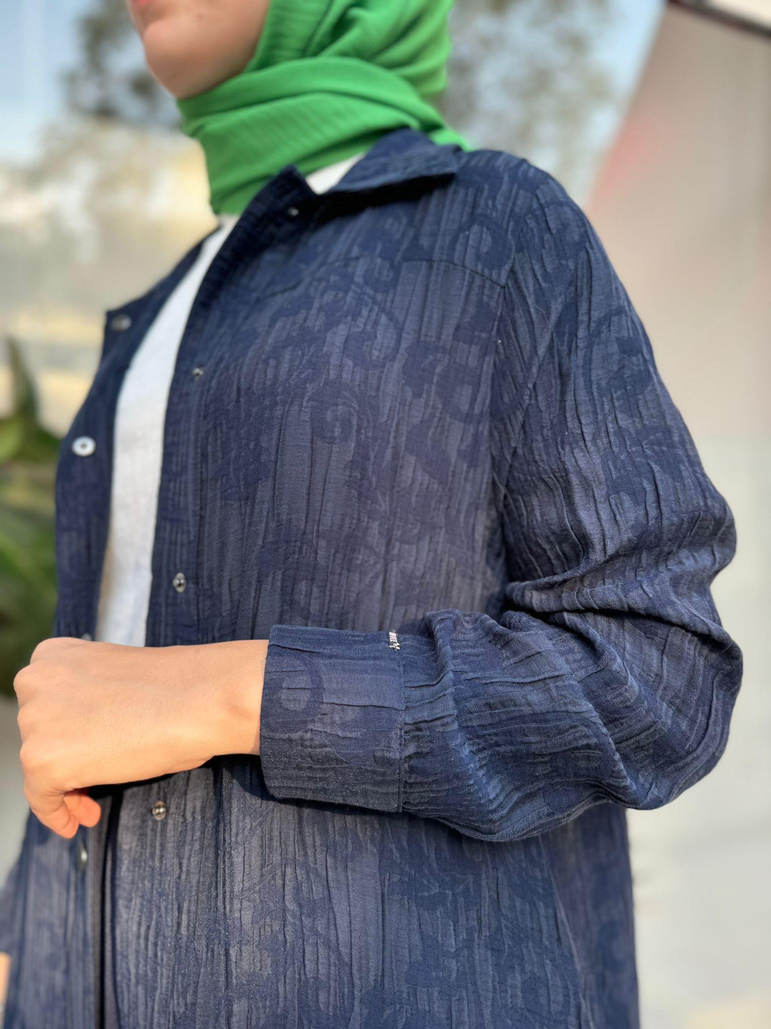 Kendinden Desenli Cıt Cıt Kadın Kap Lacivert
