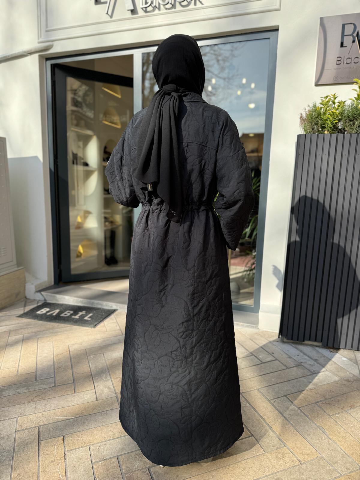 Kendinden Desenli Kadın Kap Siyah