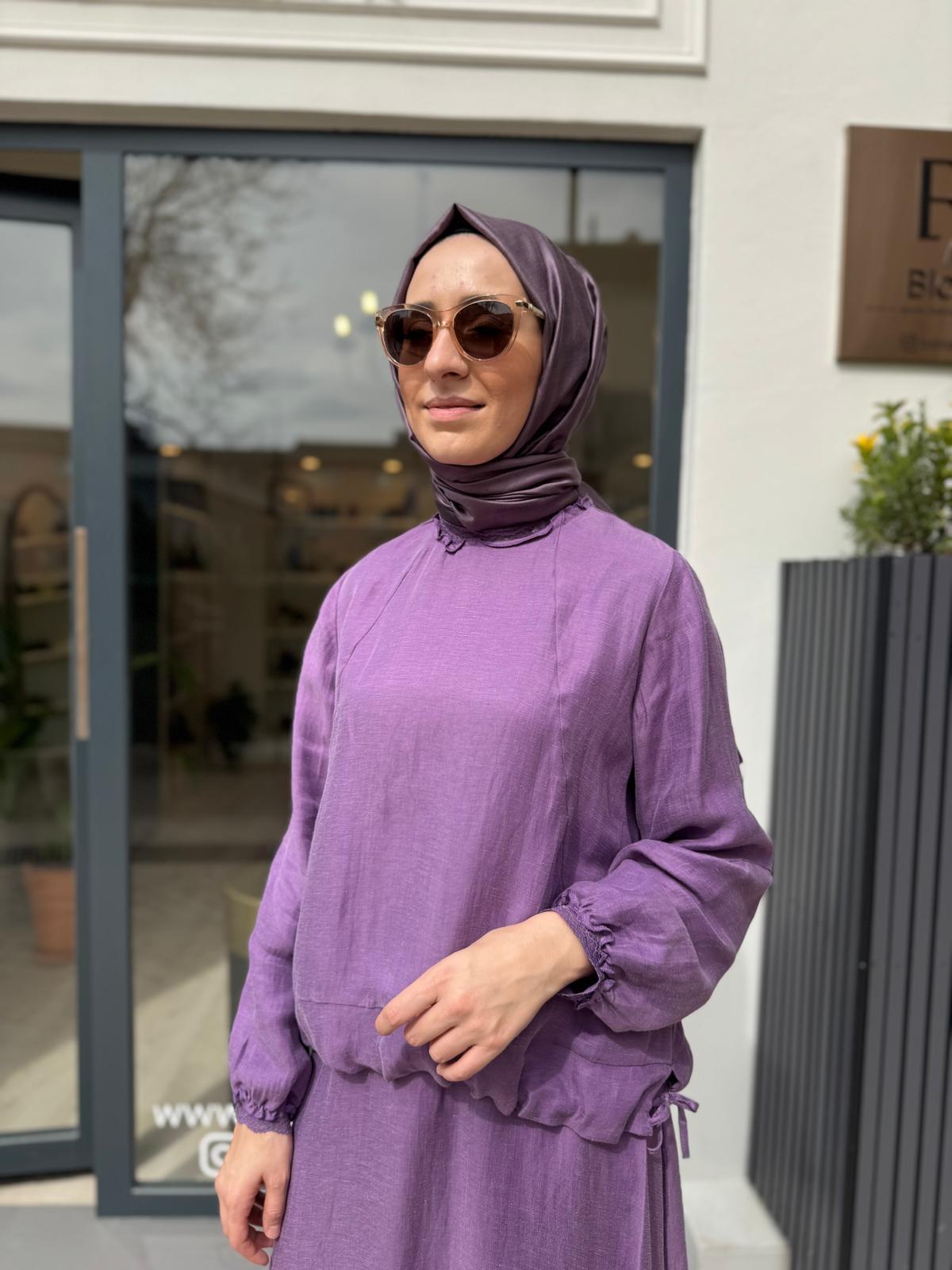 Keten Basic Kadın Etekli Takım Lila