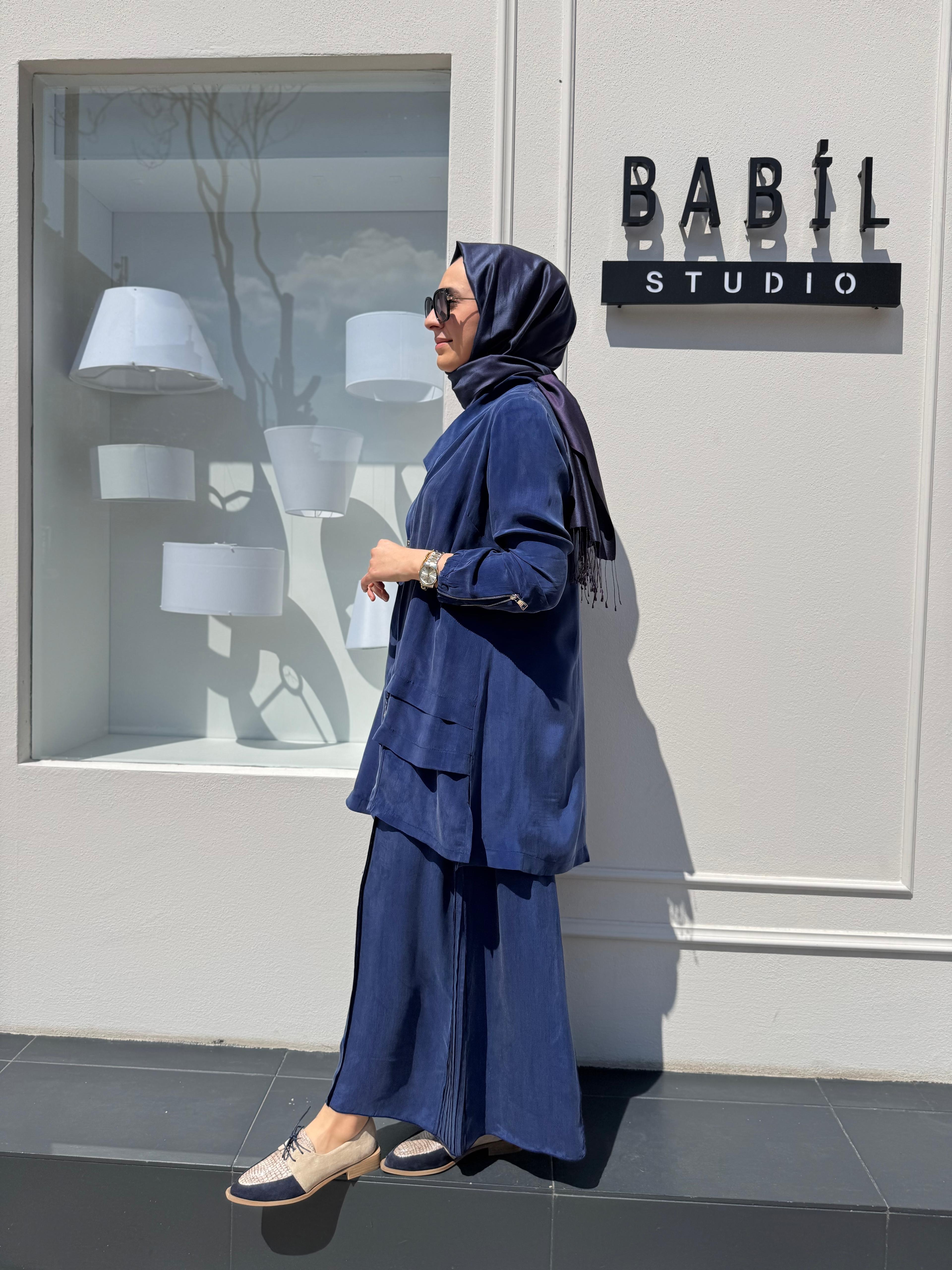 Kloş Pantolonlu Kadın Takım Indigo