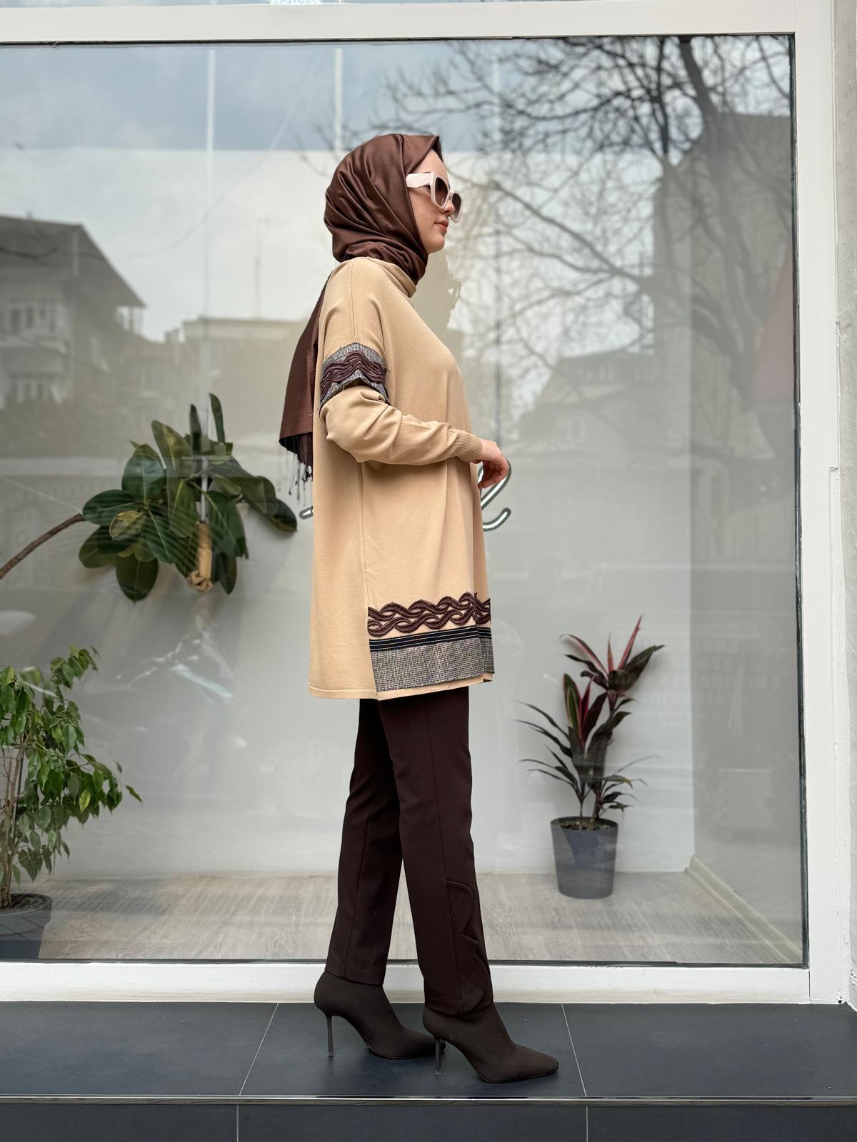Kol Detaylı Tasarım Kadın Tunik Camel