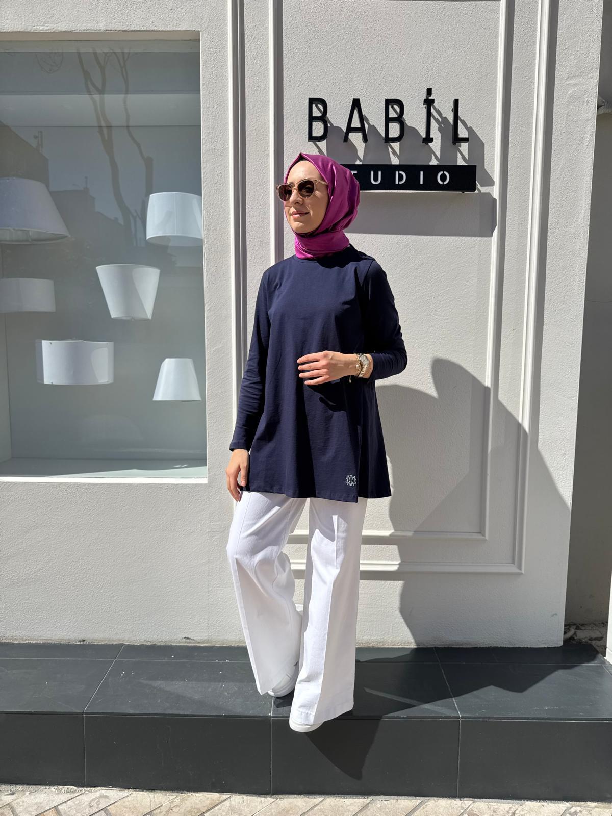 Koton Uzun Kollu Basic Kadın Bluz Lacivert