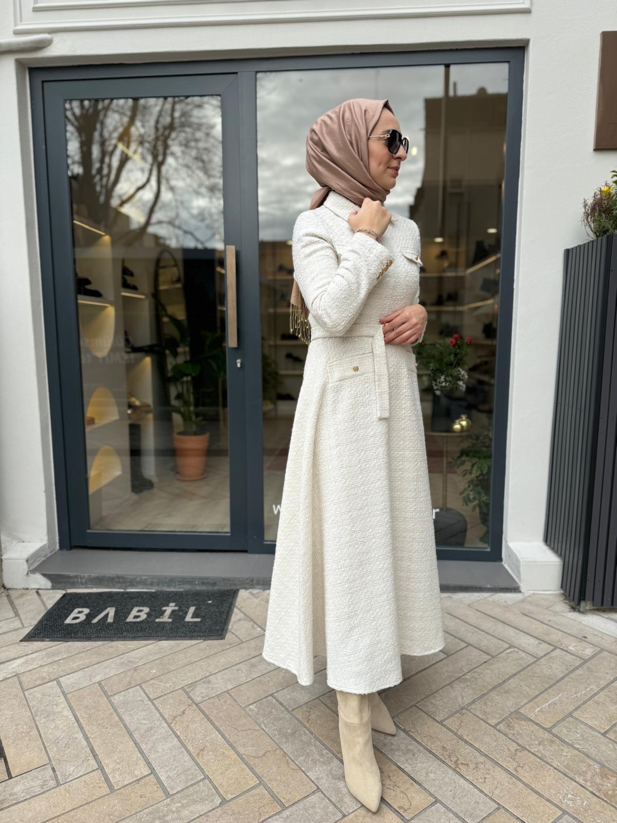 Lady Tüvit Elbise Ekru