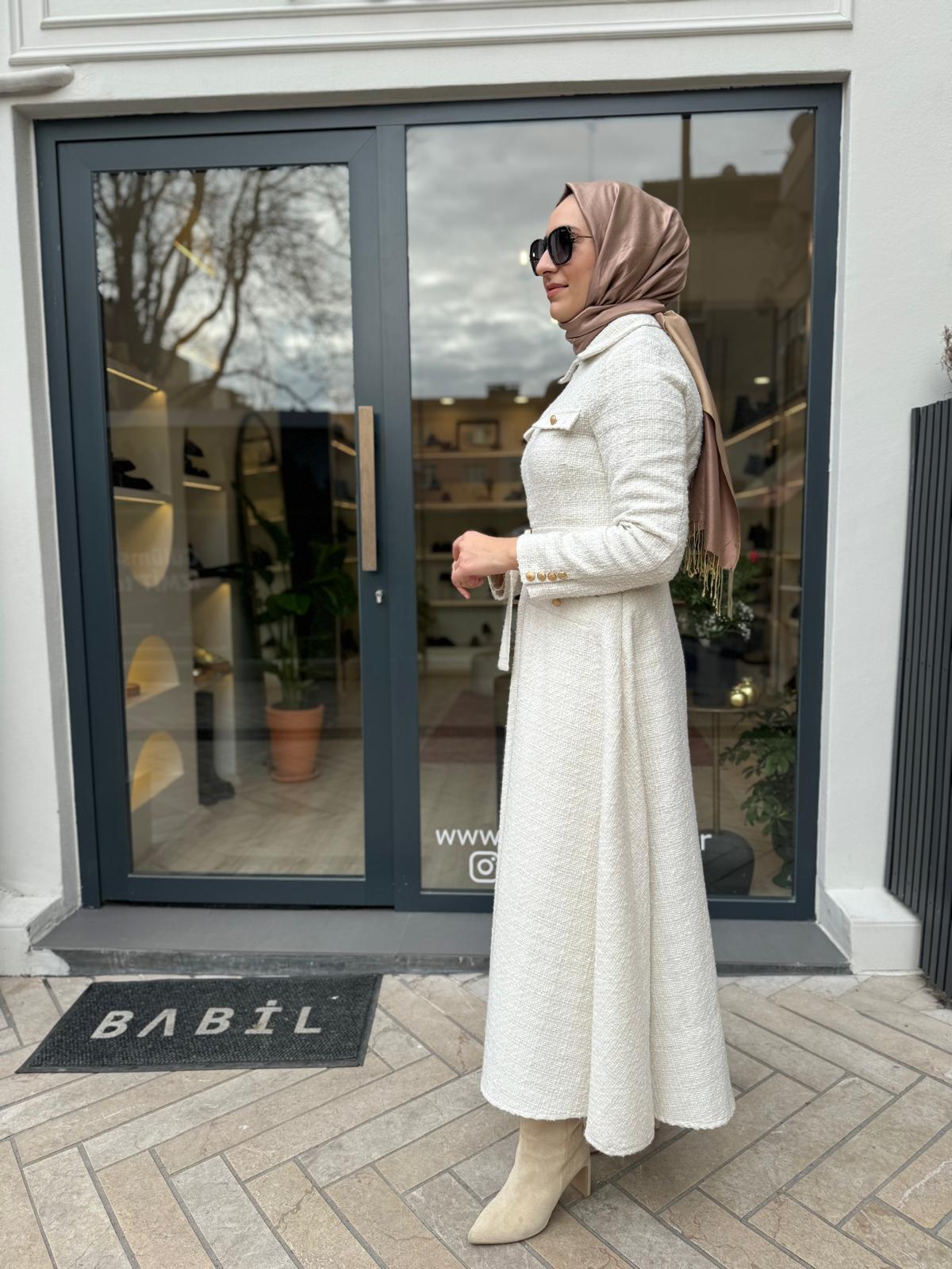 Lady Tüvit Elbise Ekru