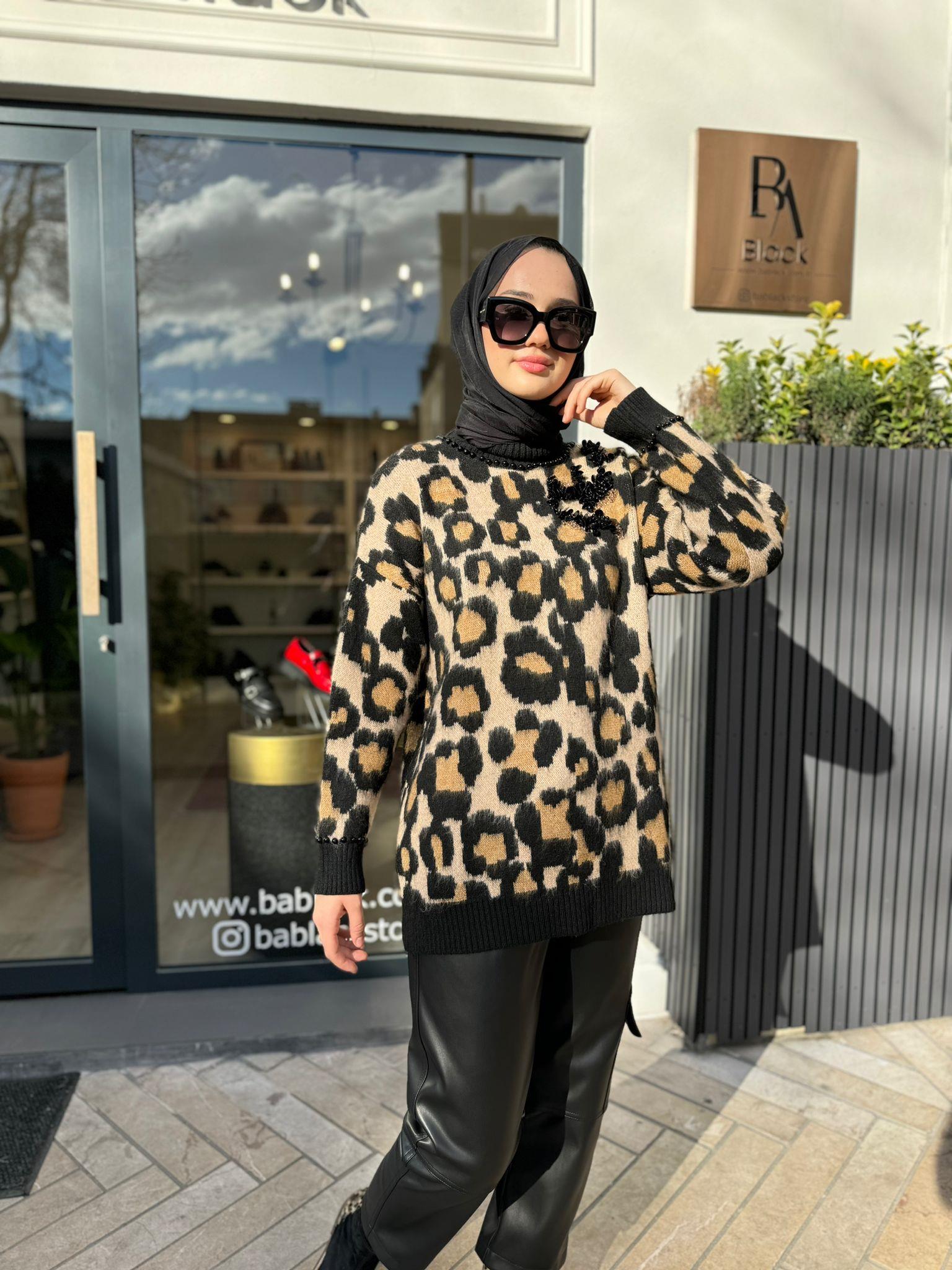 Leopar Desenli Wella Kadın Kazak Leopar