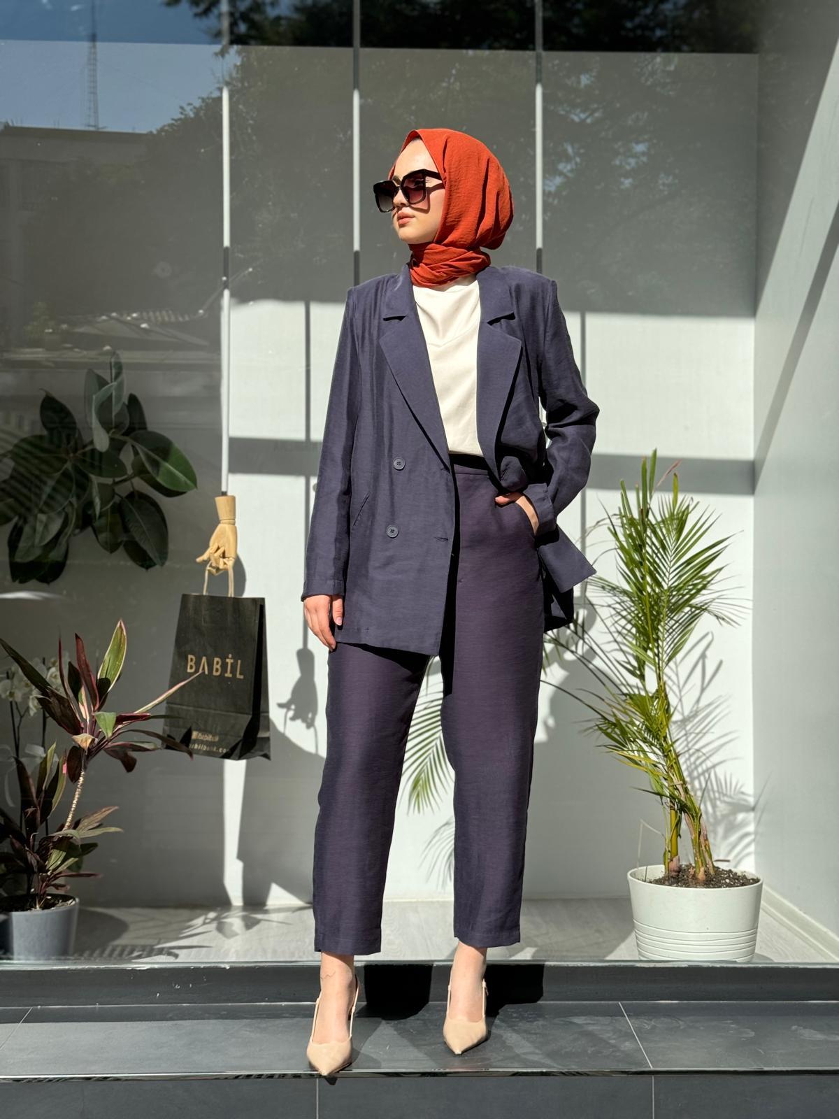 Minerva Ceketli Ham Keten Takım Indigo
