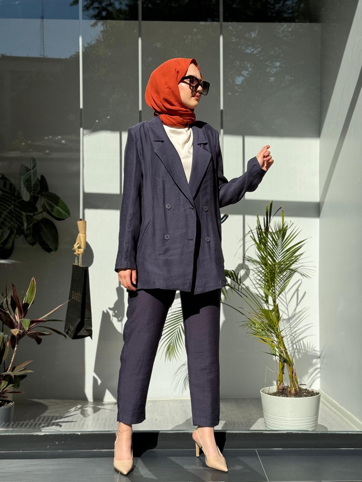 Minerva Ceketli Ham Keten Takım Indigo