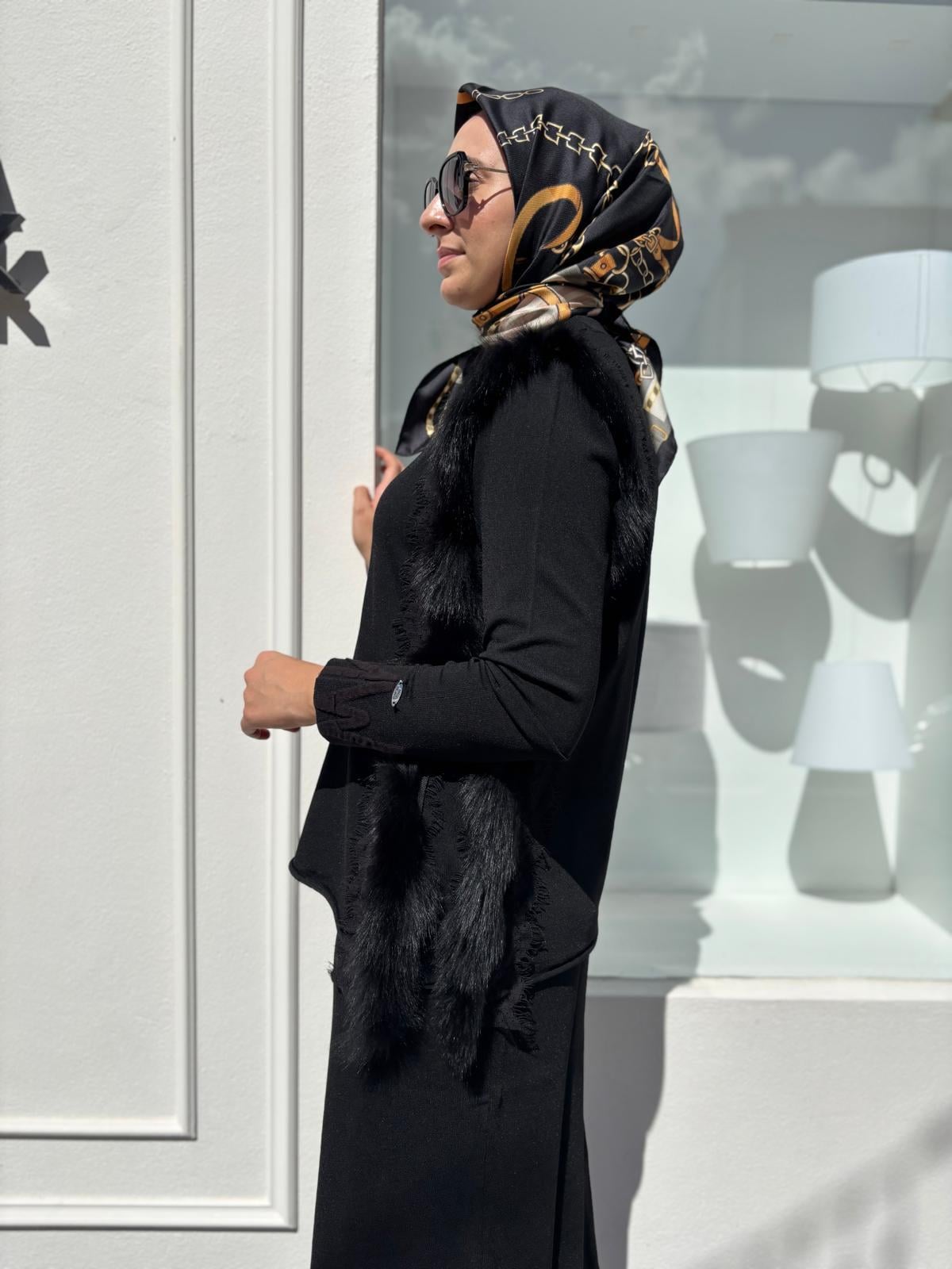 MİSS 268 Tüy Detaylı Kadın Tunik Siyah
