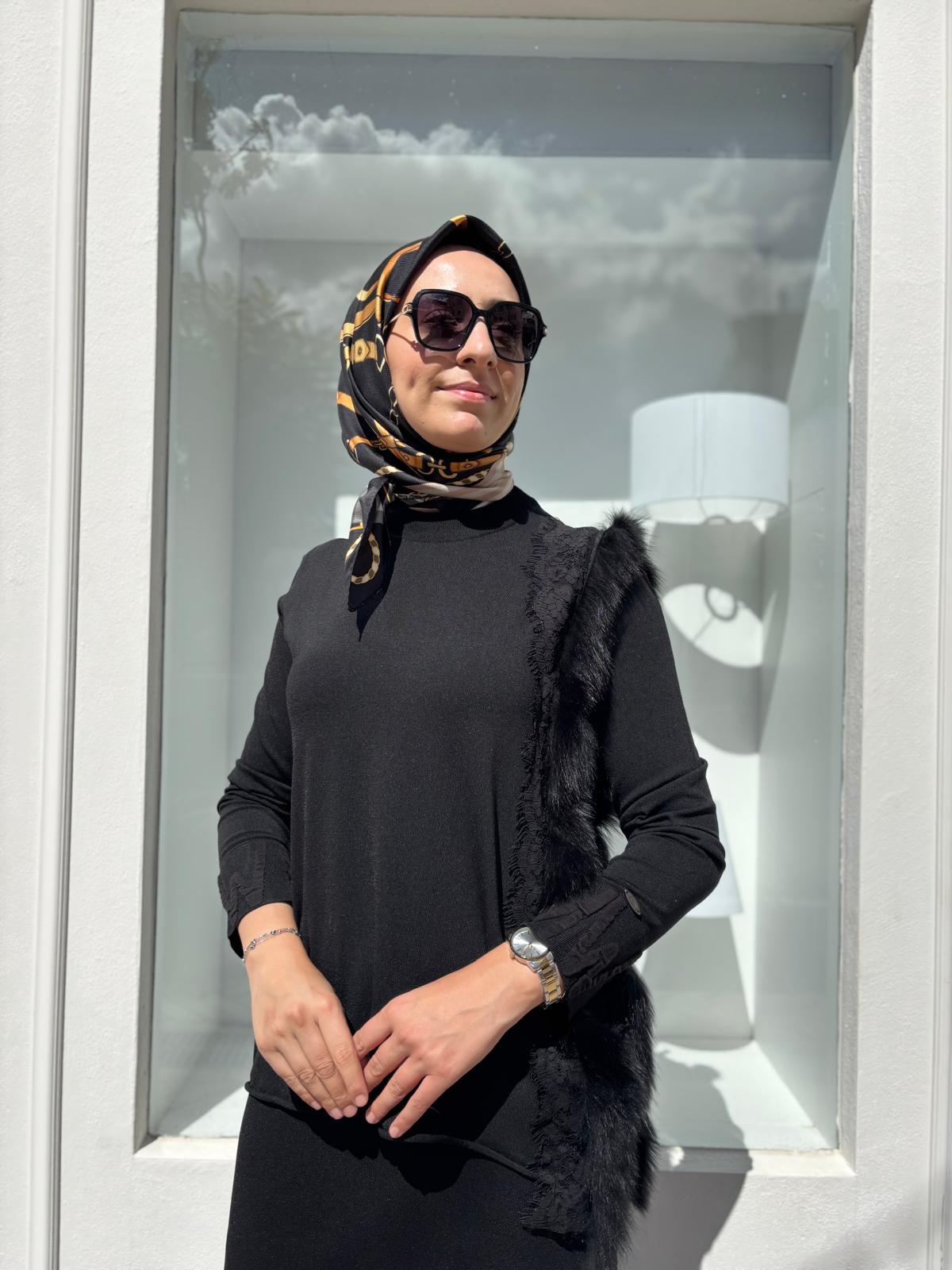 MİSS 268 Tüy Detaylı Kadın Tunik Siyah